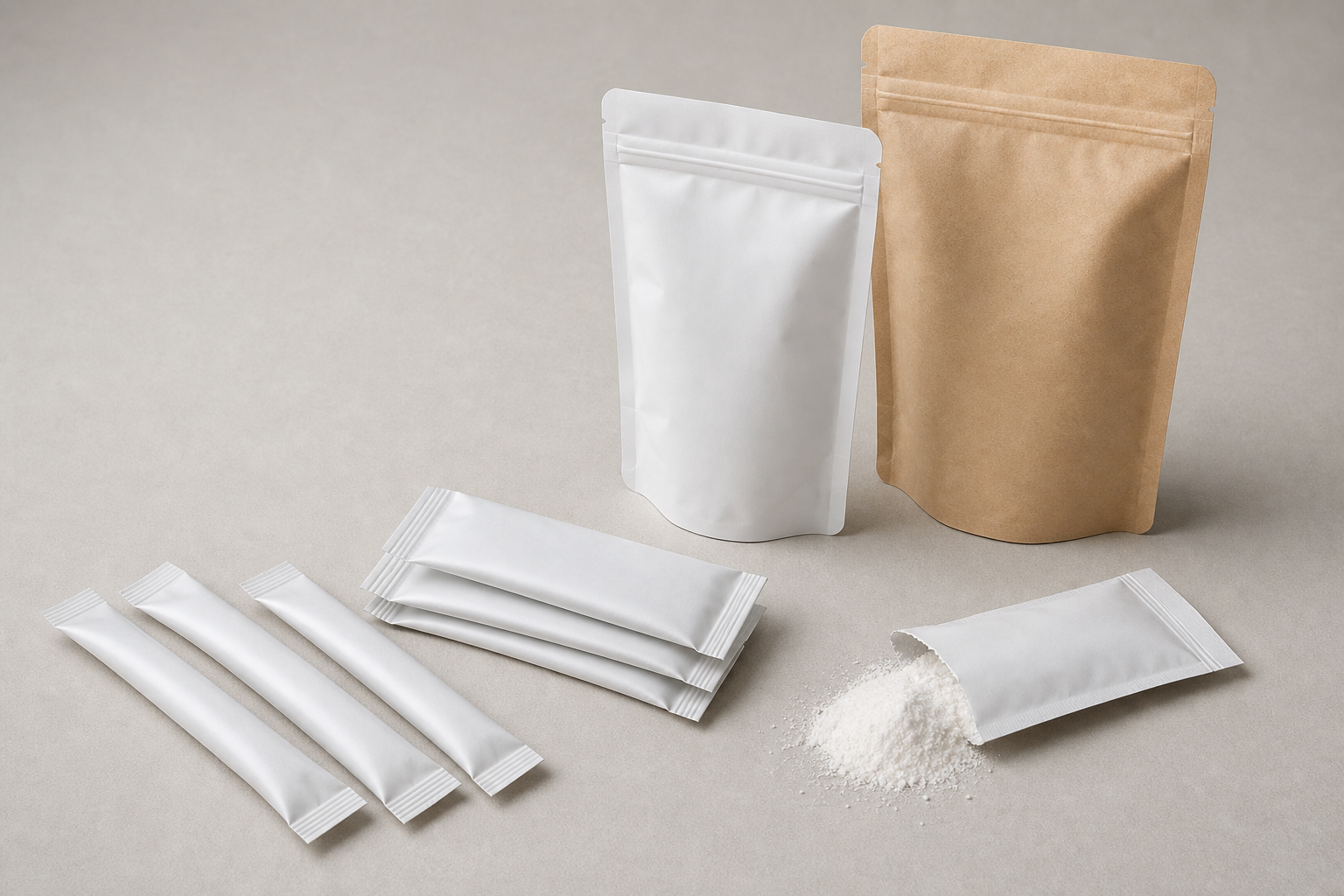 Generic tapioca starch packaging format concept (AI-generated, non-customer visual)