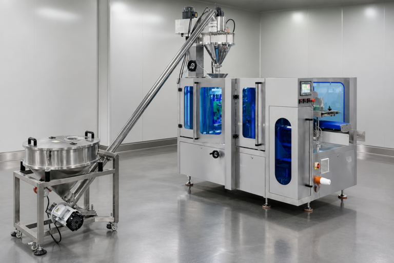Pre-made bag powder packaging machine in a food factory