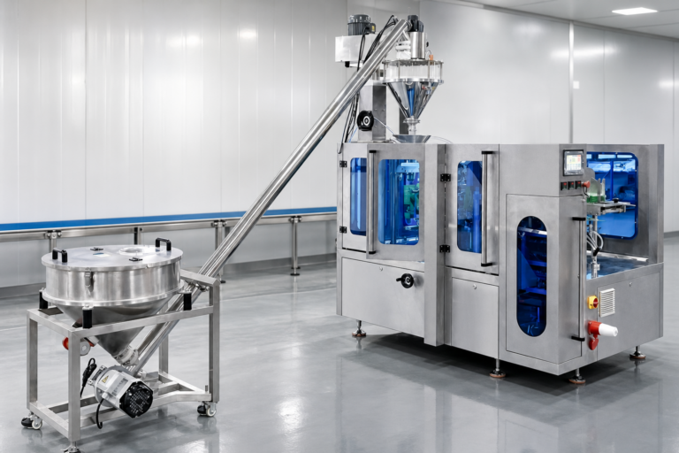 Milk powder pre-made bag packaging machine in a food factory