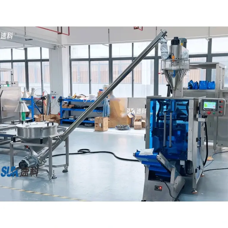 SUK tapioca starch powder packaging machine shown at a 45-degree angle; illustrative of machine configuration, not a customer project