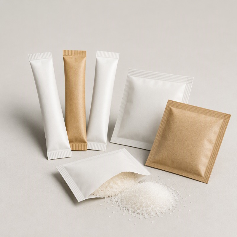 Unbranded sugar stick pack and sachet packaging-format illustration