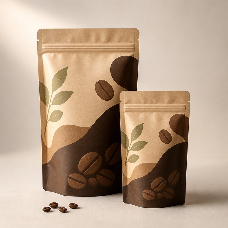 Illustrative coffee bean stand-up zipper pouch packaging concepts